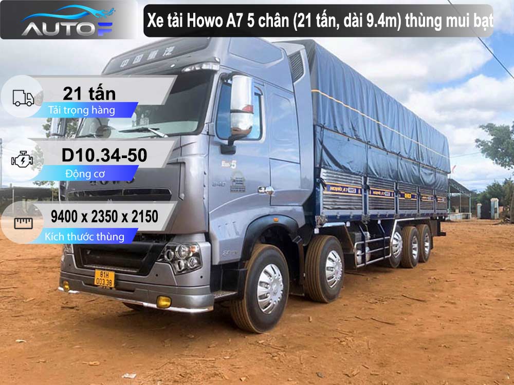 Xe tải Howo A7 5 chân (21 tấn, dài 9.4m) thùng mui bạt